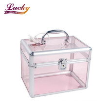 Acrylic clear cosmetic Pink Box makeup train small Case Aluminum Makeup Case